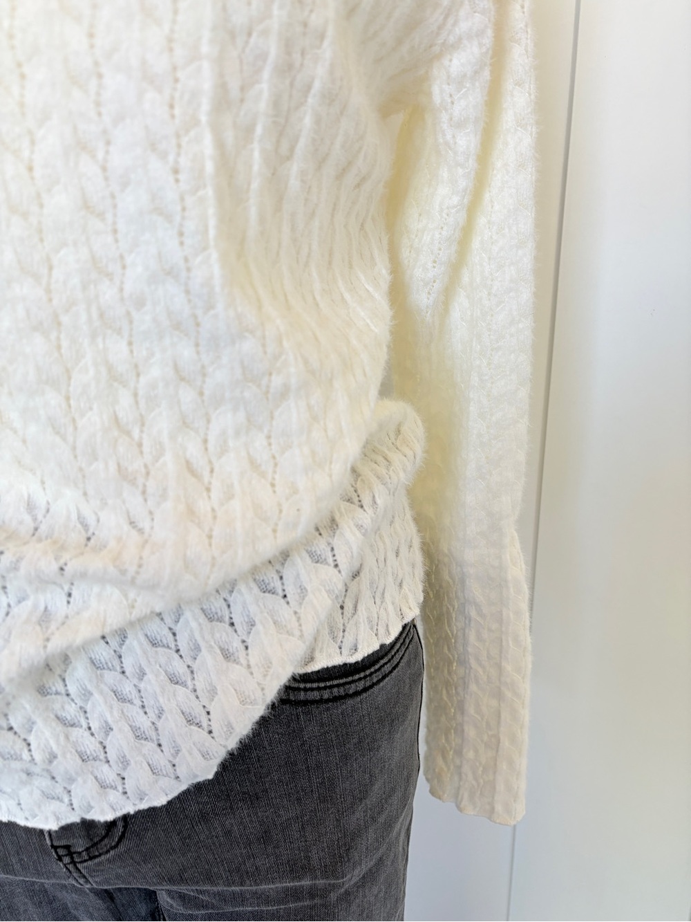 Women's White Cable Knit Mock Turtleneck Sweater - Picture 2 of 3